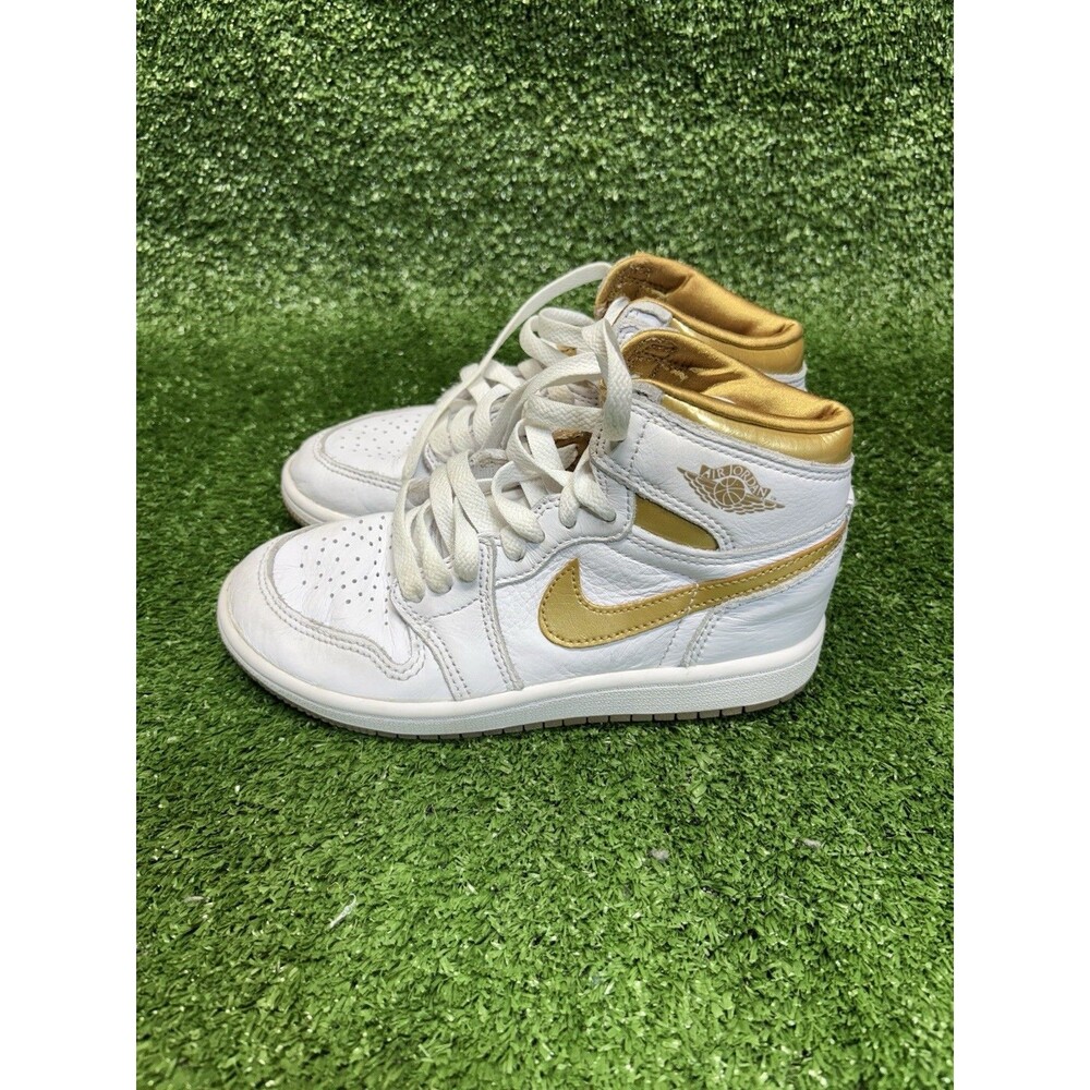 Nike Jordan 1 Retro High OG Kid PS Size 13C White Metallic Gold Shoes FD2597-107